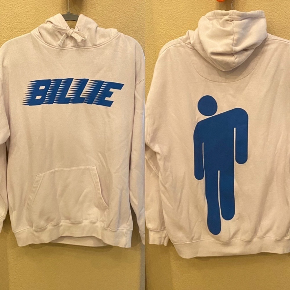 BILLIE EILISH White Blue Graphic Hoodie Sweatshirt Size Large-Unisex